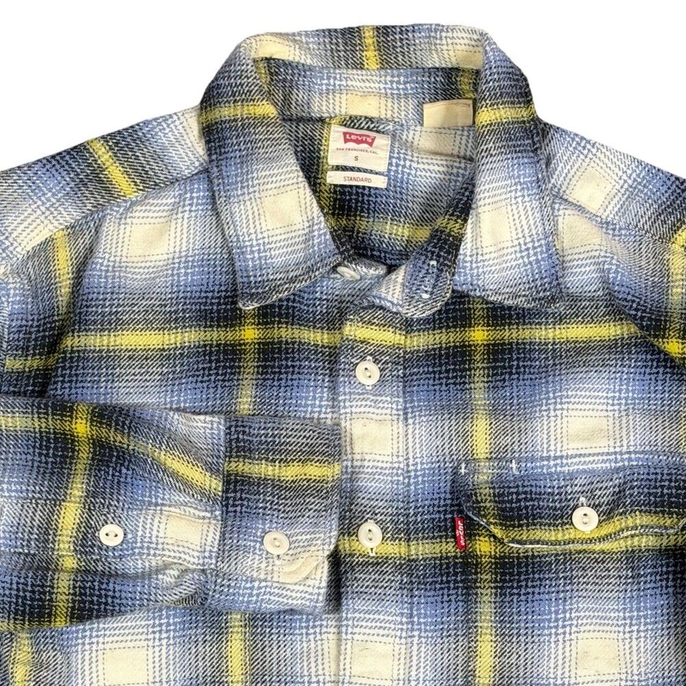 Levi’s Flannel Shirt Blue Yellow‎ Plaid Standard Fit Button Down Cotton Men’s S